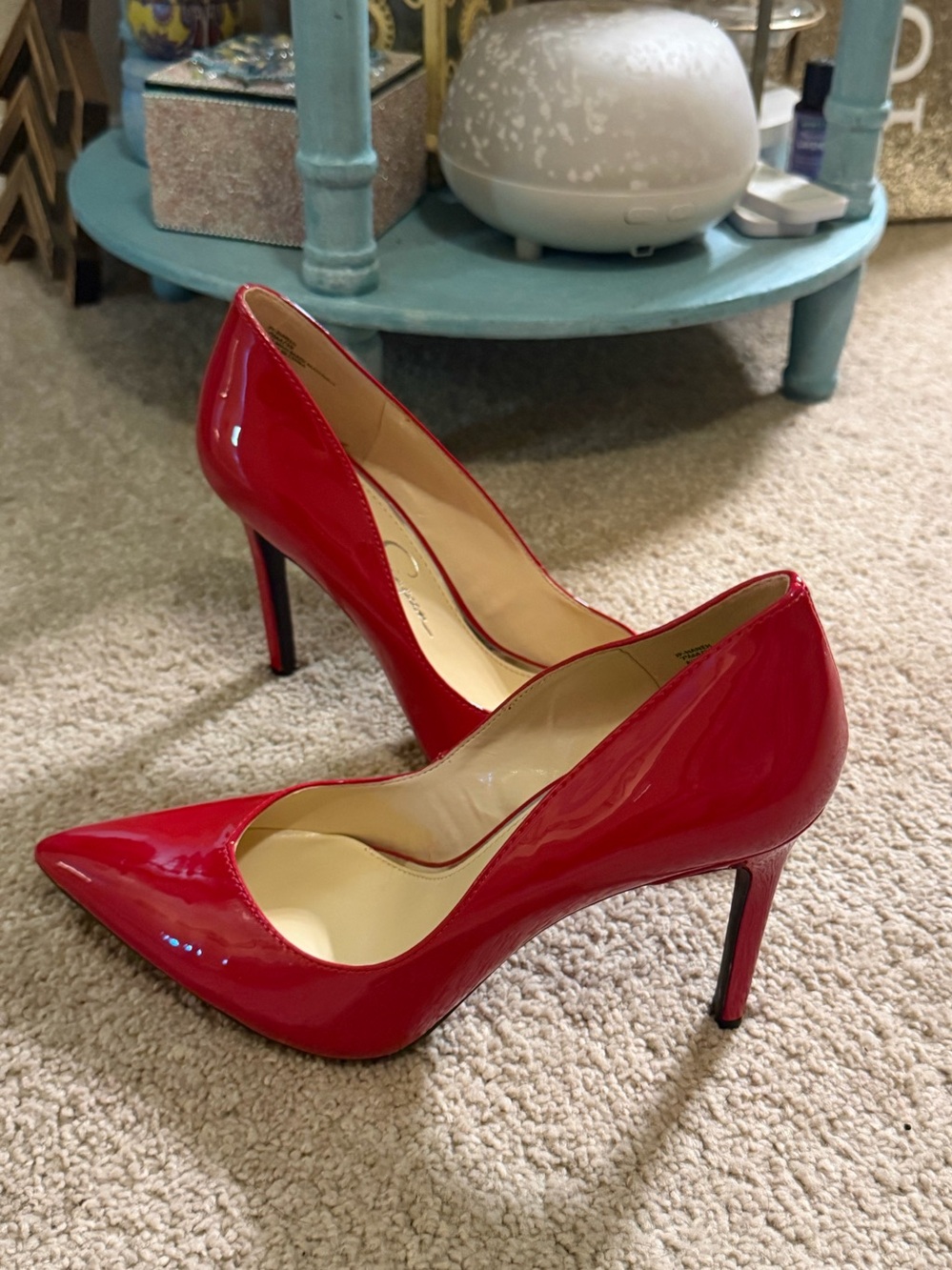 Jessica Simpson Cassani pointed-toe pumps vibrant cherry red patent 7.5
